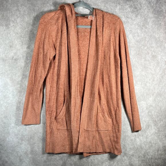 Barefoot Dreams CozyChic Lite Cardigan Sweater Womens Medium Amberglow Hooded - Picture 1 of 10